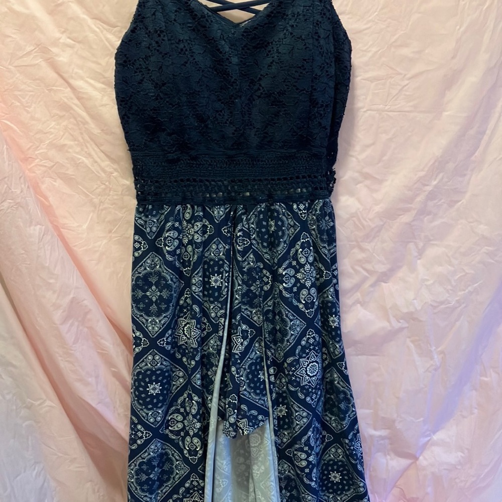 Blue romper with train